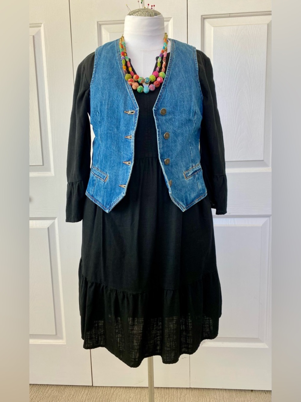 J Jill Black Jardin Notch-neck Tiered Shift Dress - Picture 7 of 7
